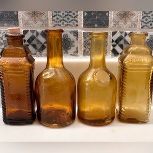 Vintage miniature amber glass bottles
